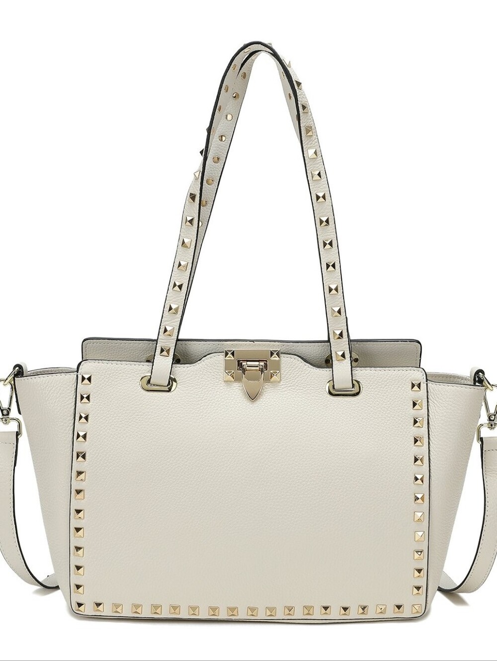 Tiffany & Fred Paris Grained Leather Studded Tote Bag Ivory NWT